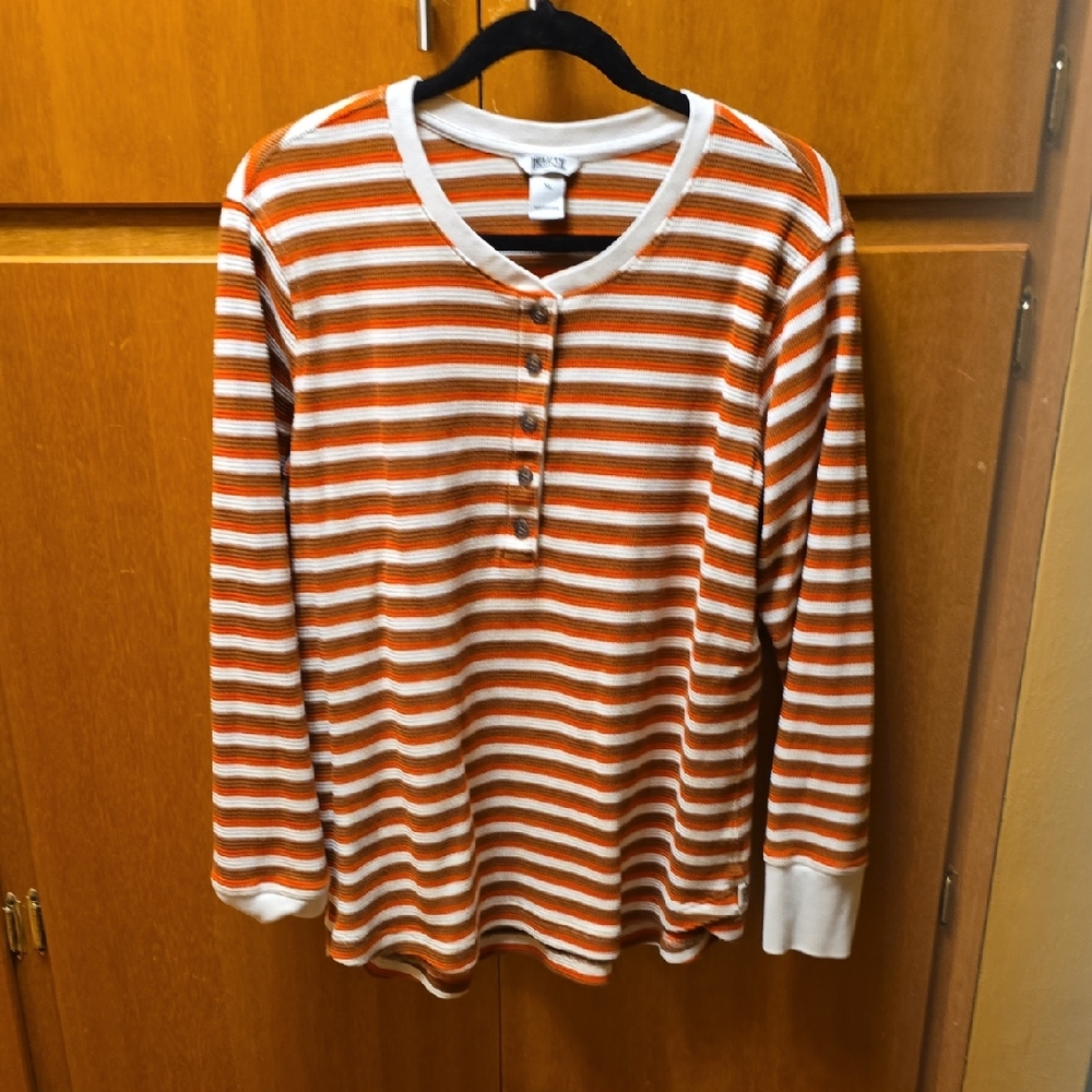 Duluth Trading Co Striped Shirt in Brown and Orange